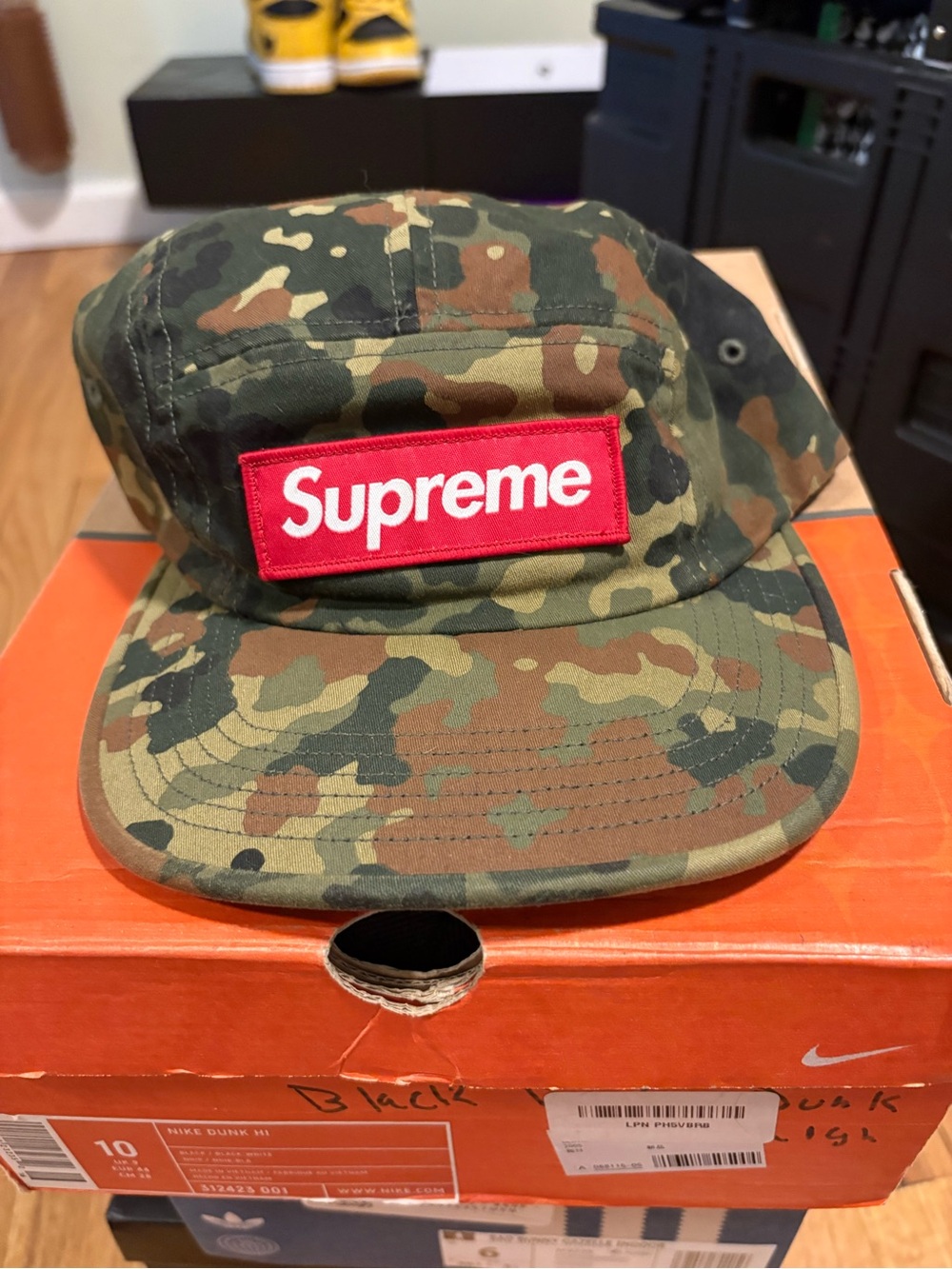 Supreme Black and Olive Green Camo 5-Panel Camp Cap ss 19